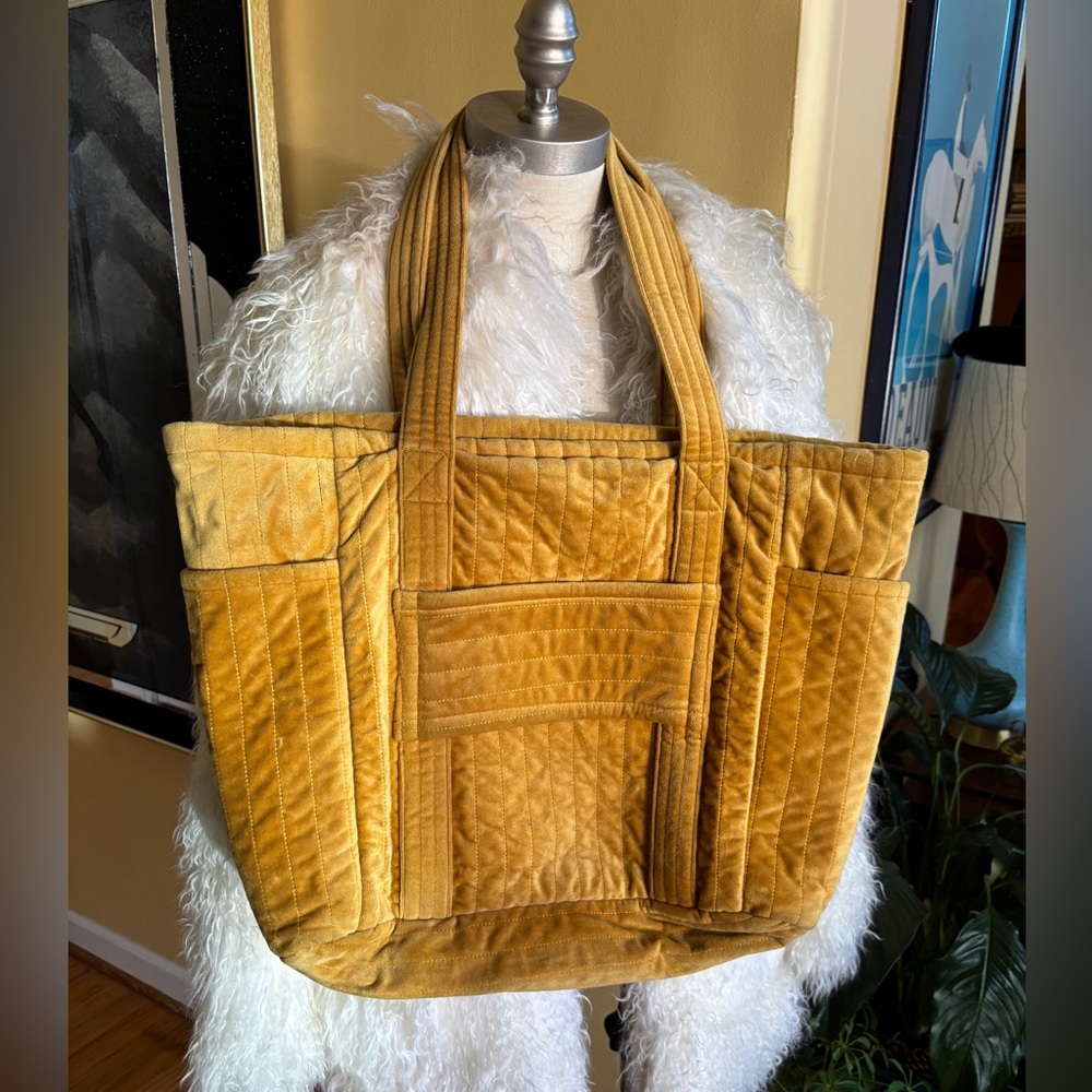 golden velveteen fabric tote bag